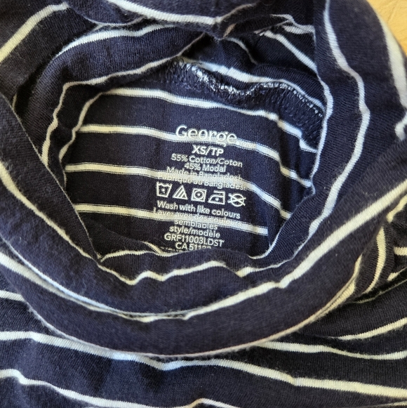 George Navy Striped Turtleneck Long Sleeve Top XS - Picture 3 of 3